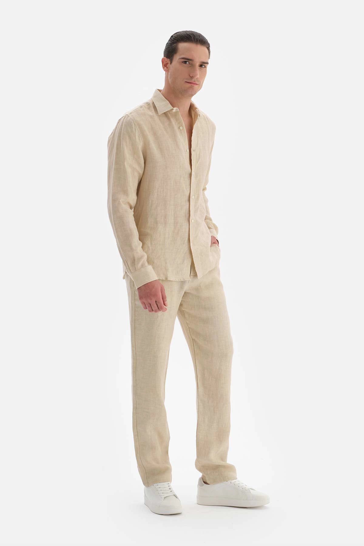 Bej Keten Pantolon