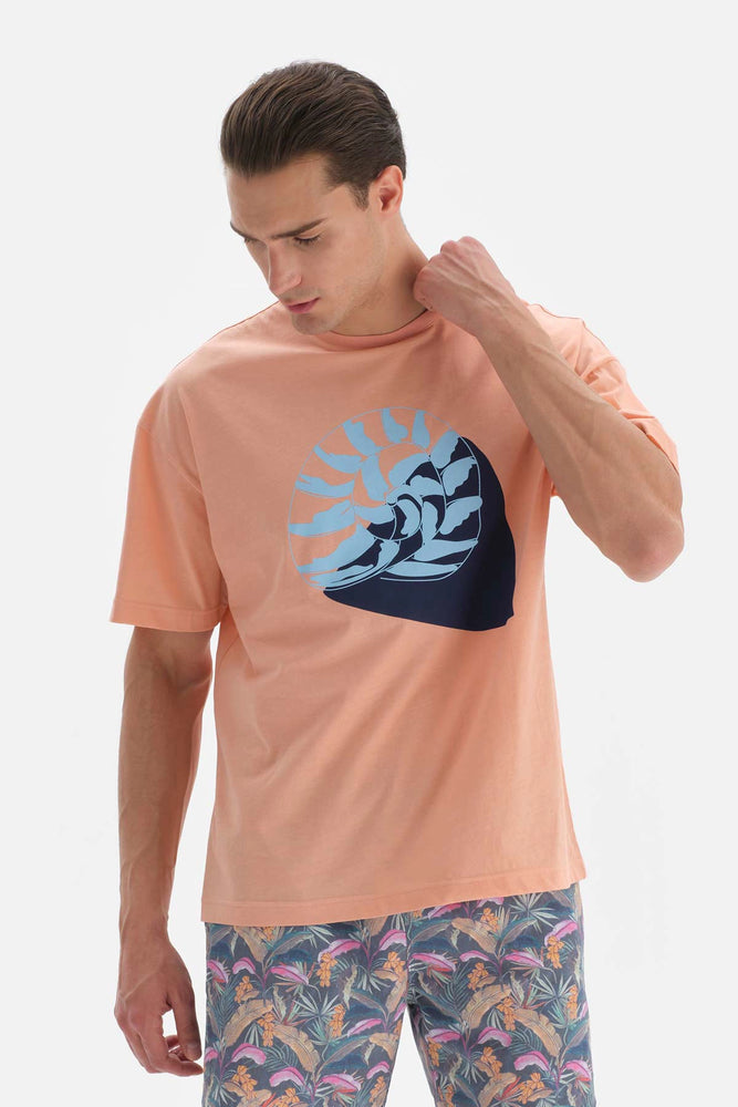 Somon Baskılı Bisiklet Yaka T-Shirt