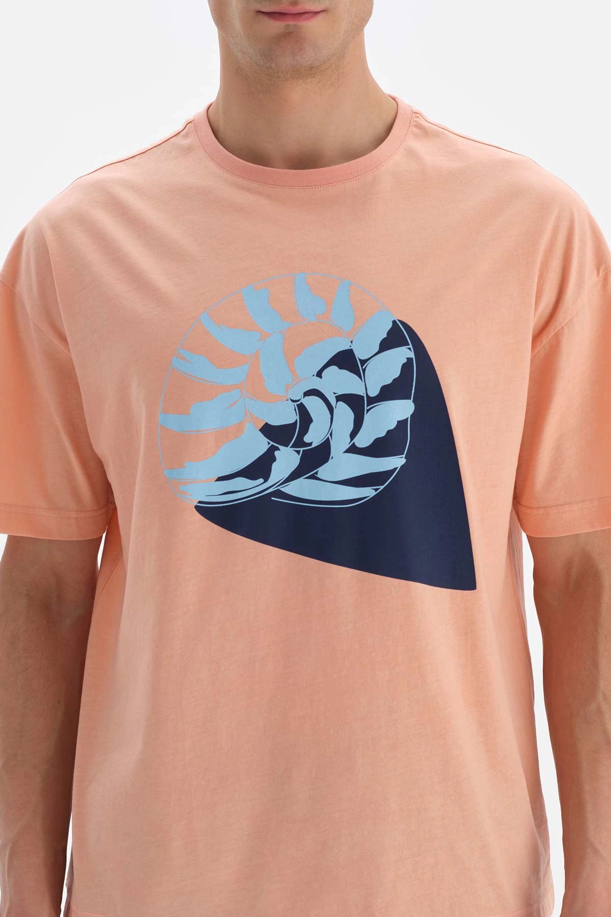 Somon Baskılı Bisiklet Yaka T-Shirt