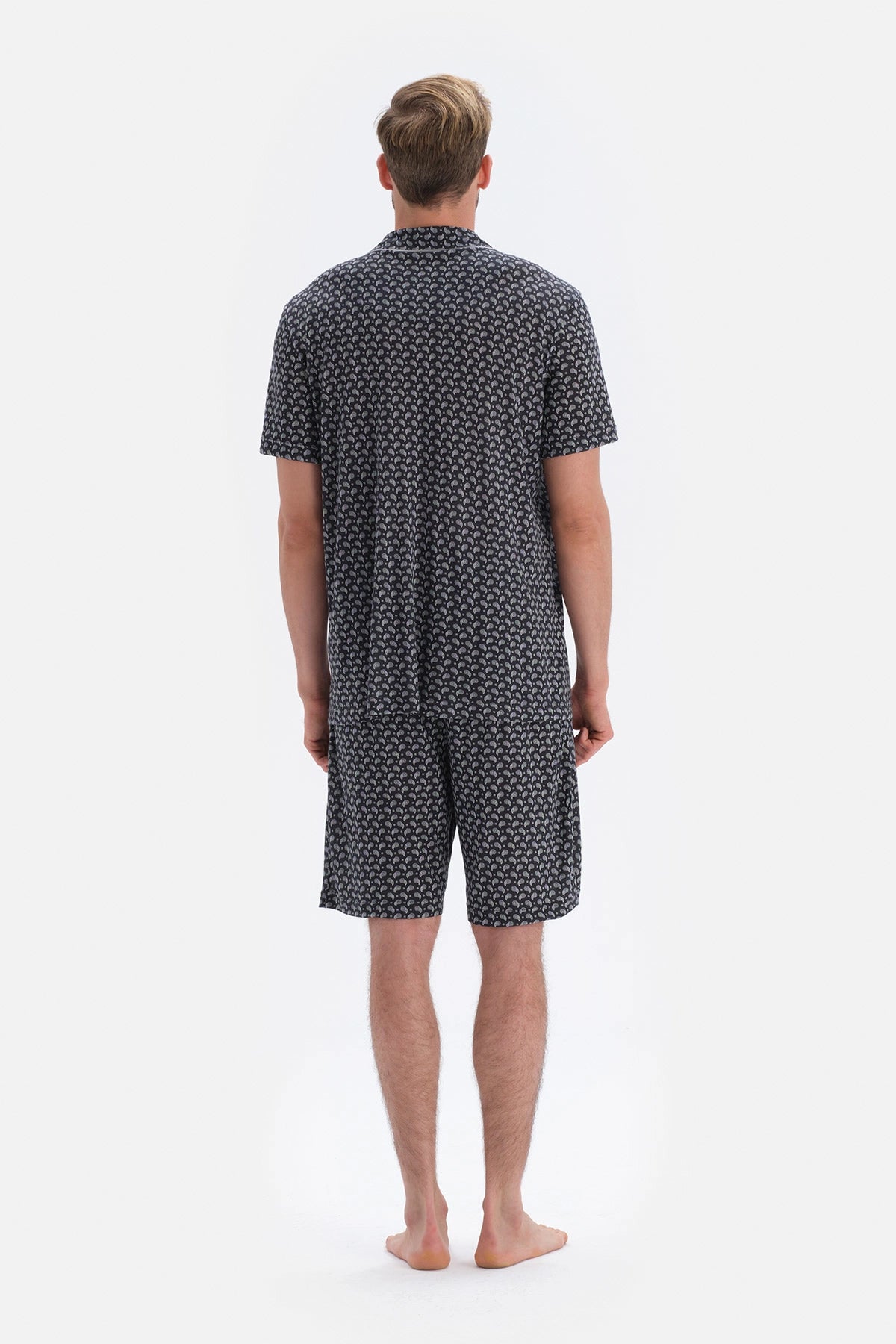 Siyah Şal Desenli Modal Damat Şortlu Pijama Takımı