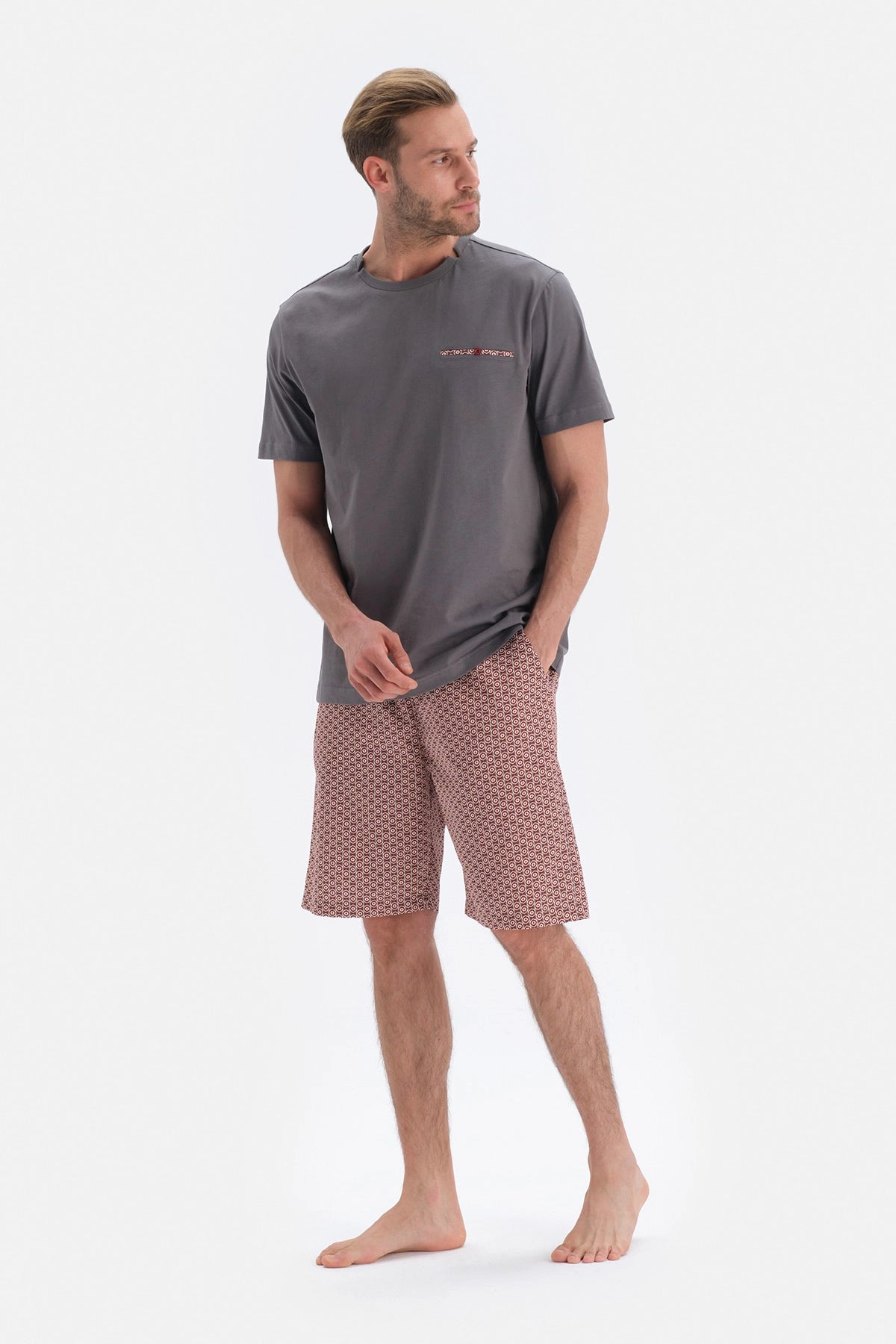 Füme Kısa Kollu Şortlu Pijama Takımı