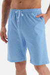 Mavi Gömlek Yaka Metraj Baskılı Şort Pijama Takımı