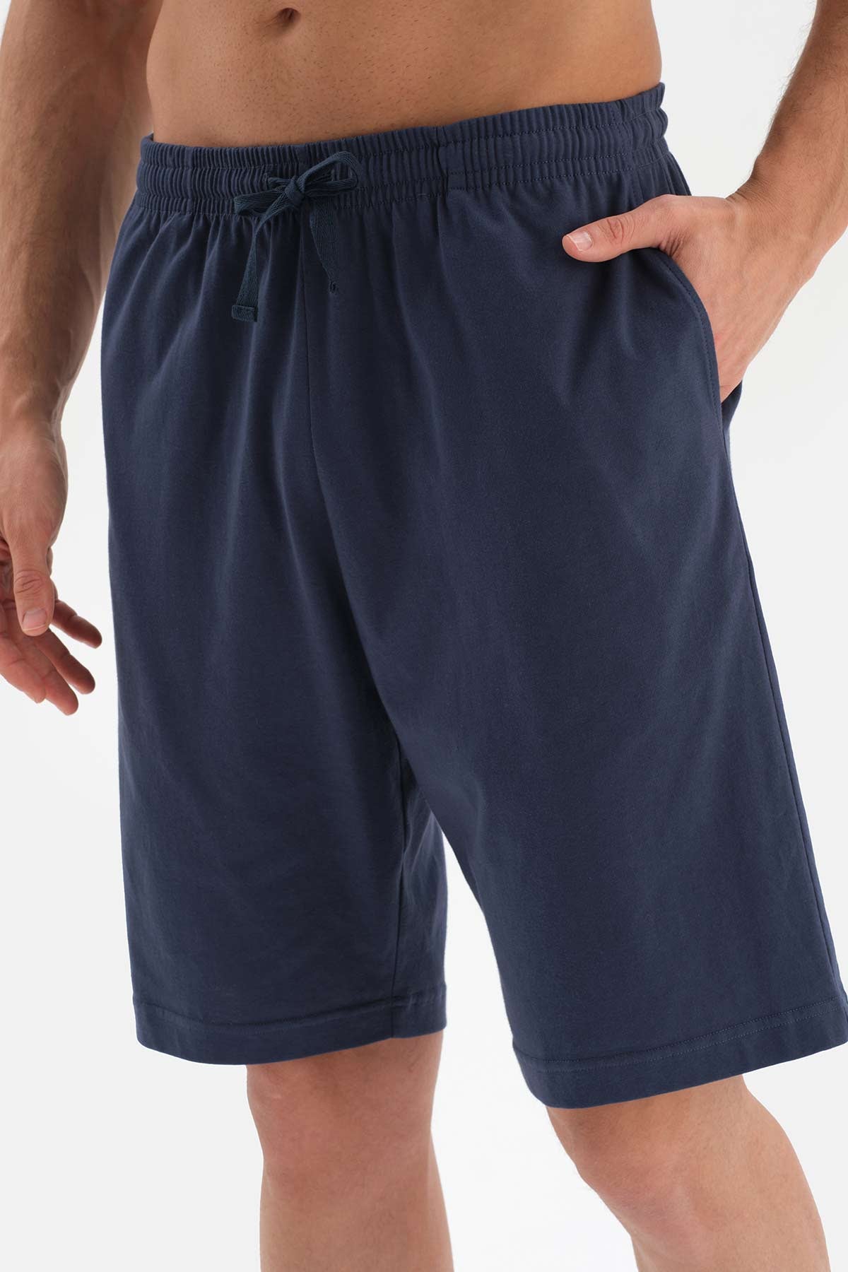 Mavi Bisiklet Yaka Kabartma Baskılı Şort Pijama Takımı