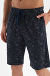 Lacivert Gömlek Yaka Şal Desenli Örme Şortlu Pijama Takımı