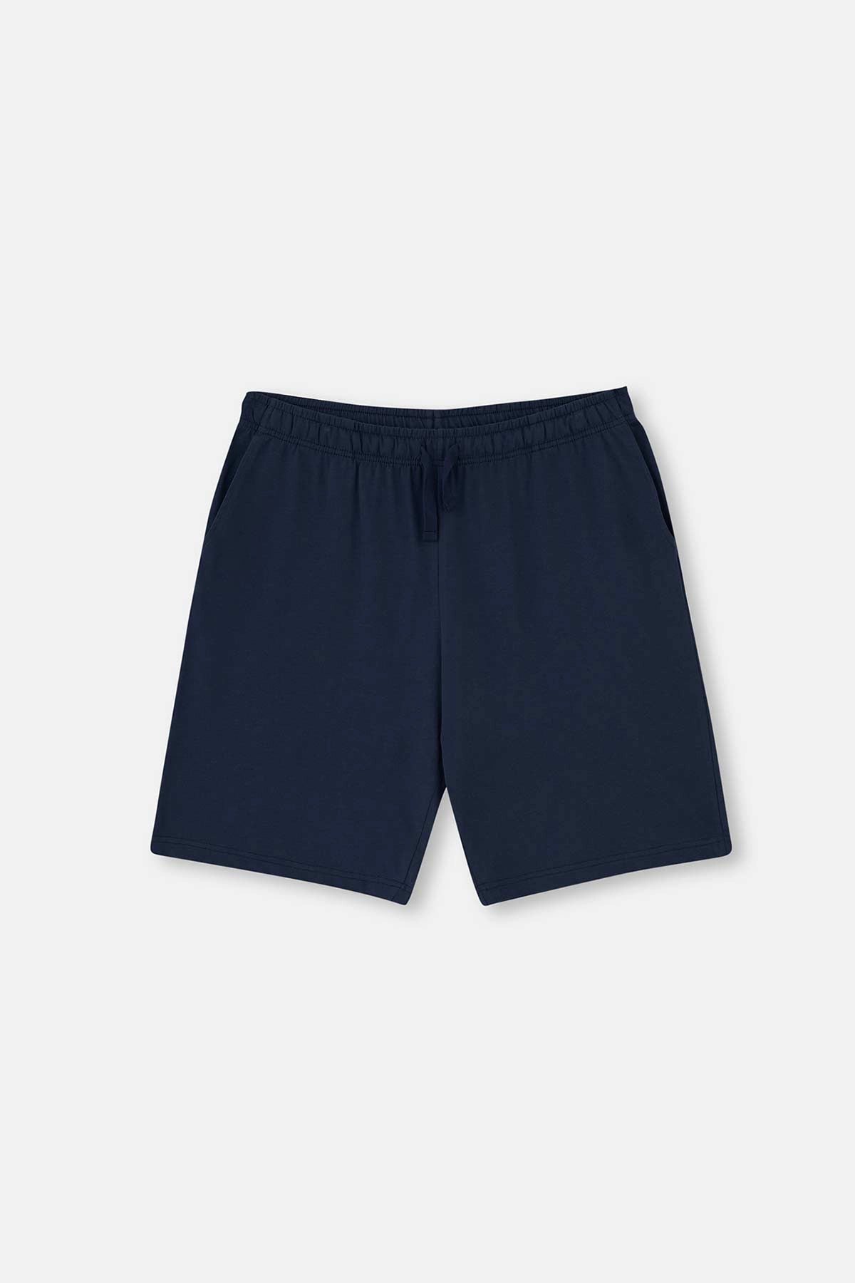 Haki Yarım Patlı Cep Garnili Örme Şortlu Pijama Takımı