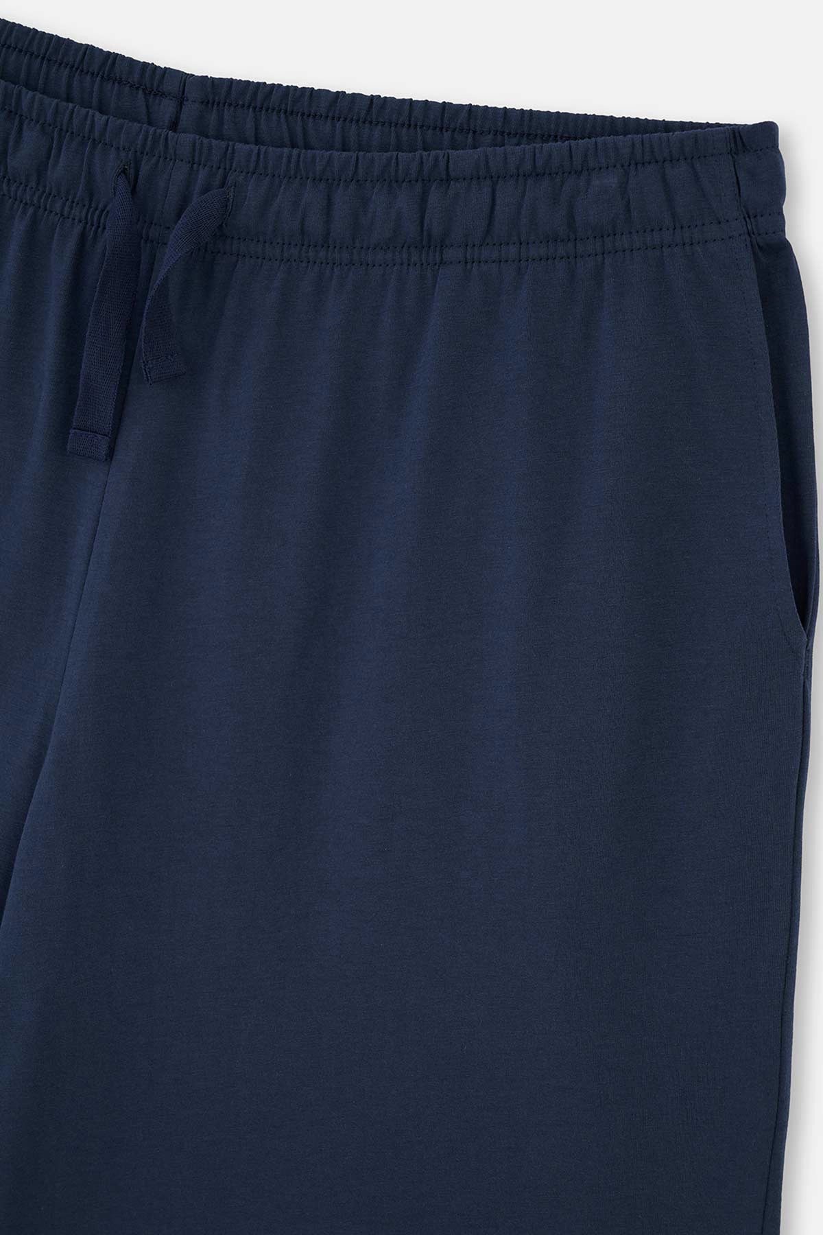 Haki Yarım Patlı Cep Garnili Örme Şortlu Pijama Takımı