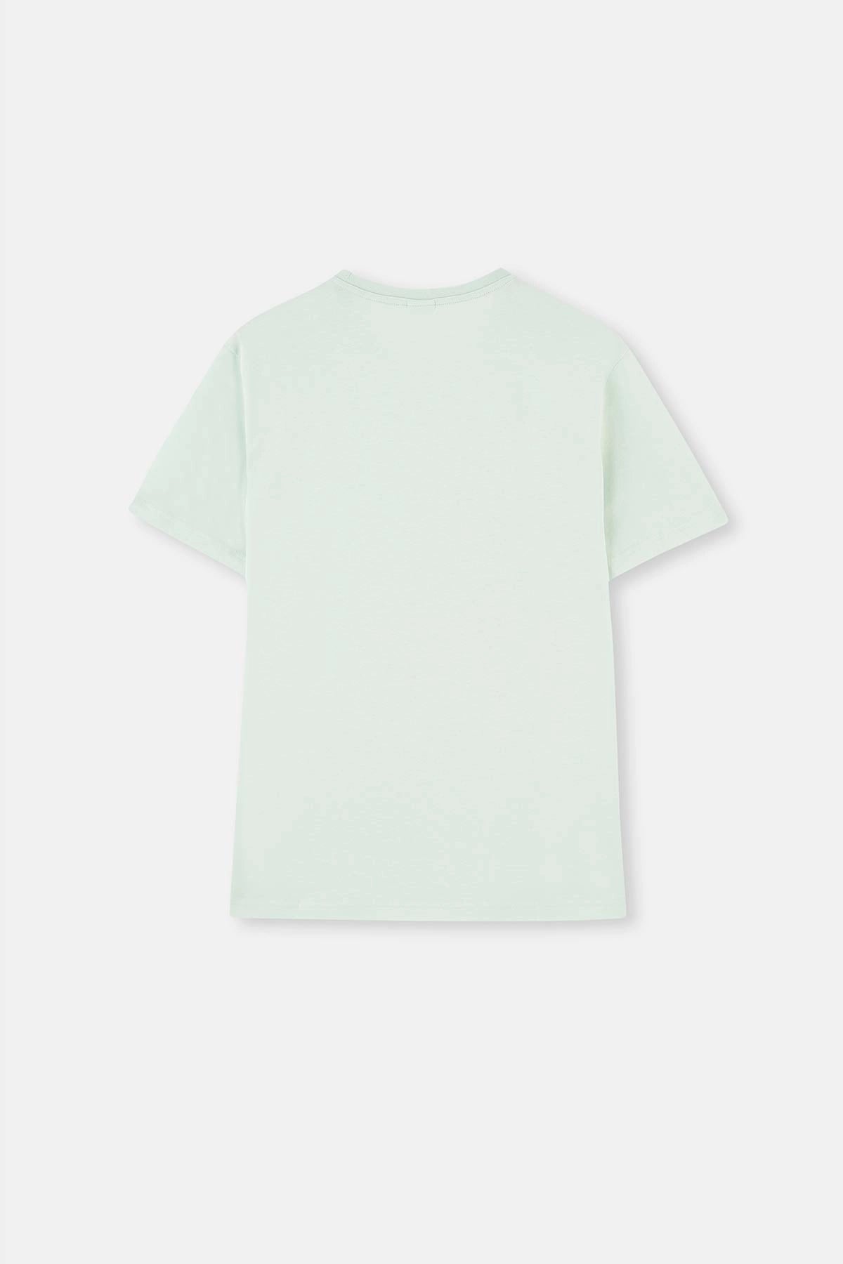 Mint Yeşili Bisiklet Yaka Baskılı Şortşu Pijama Takımı