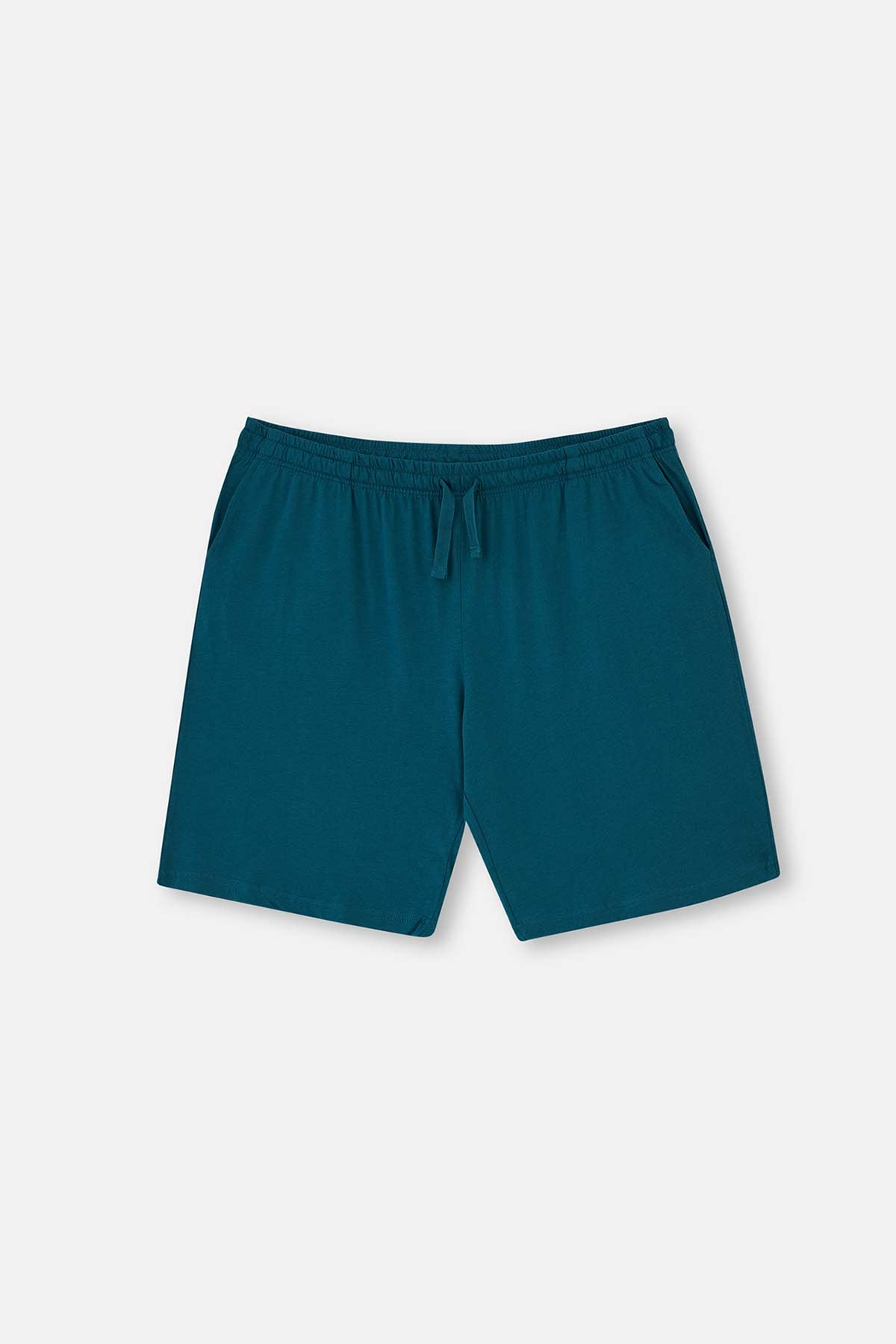 Lacivert Bisiklet Yaka Örme Şortlu Pijama Takımı
