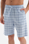 Açıkmavi Gömlek Yaka Ekose Dokuma Şortlu Pijama Takımı