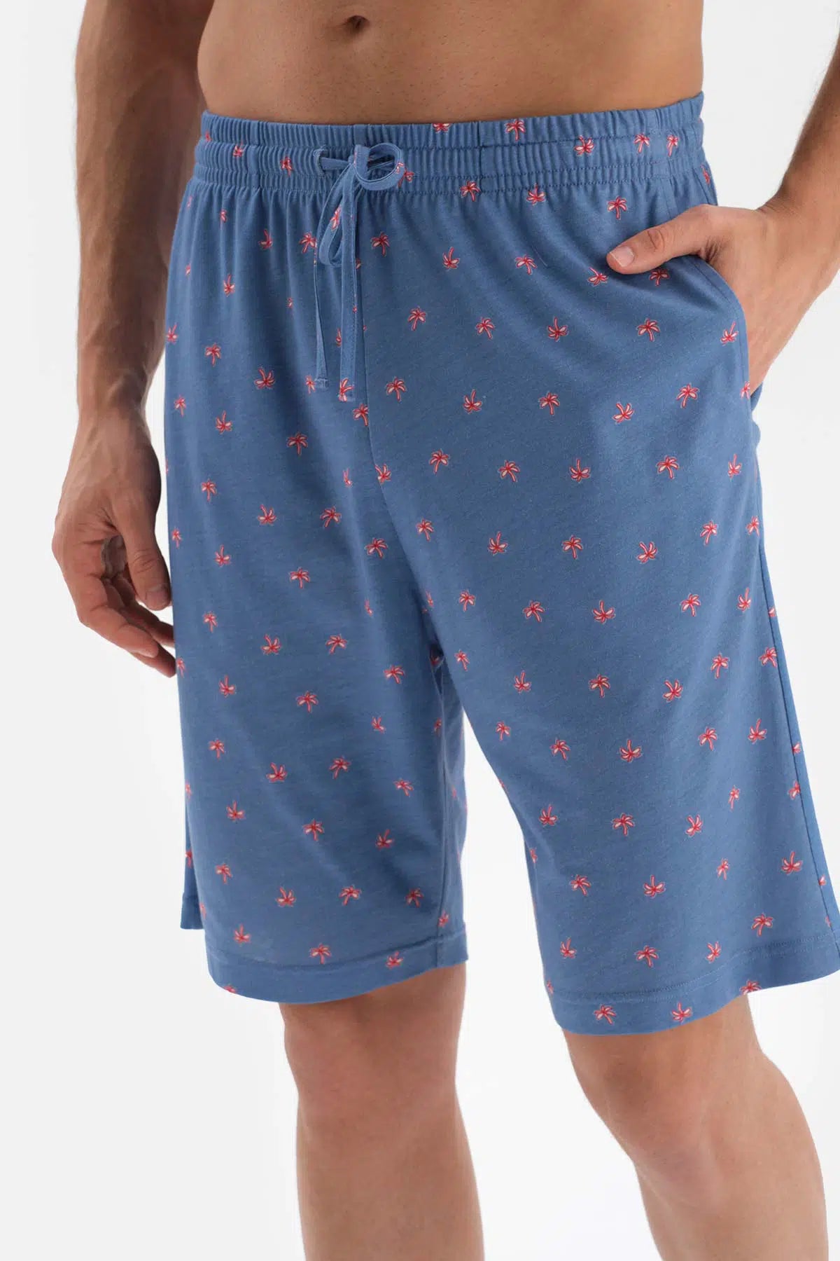 Mavi Bisiklet Yaka Kısa Kollu Pamuk Modal Pijama Takımı
