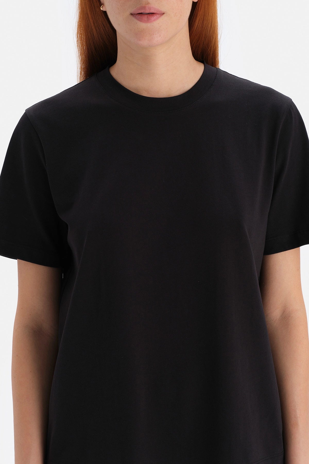 Siyah Bisiklet Yaka Kısa Kol Interlok Pamuklu T-Shirt