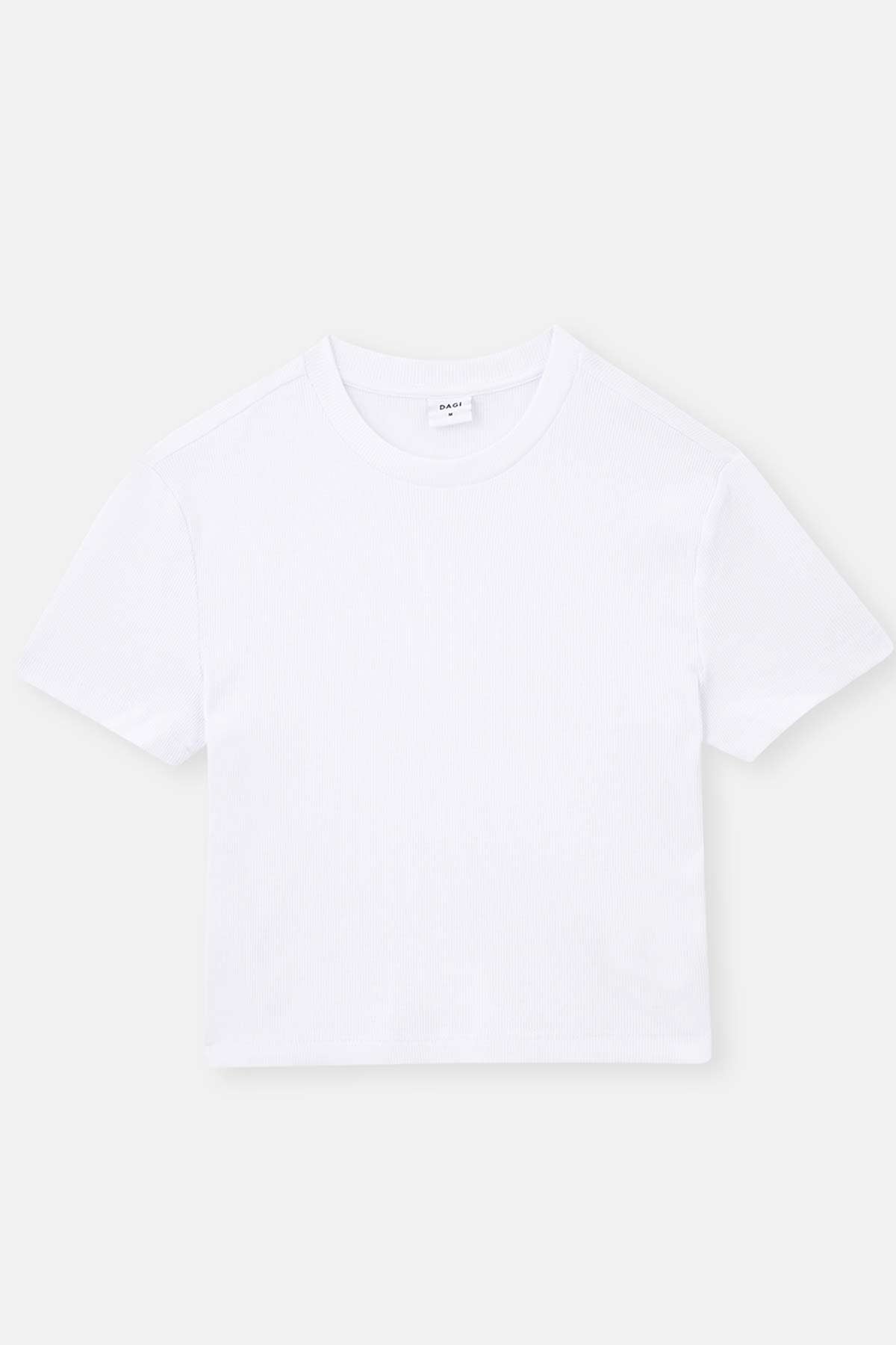 Beyaz Bisiklet Yaka Kısa Kol Crop T-Shirt