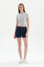 Gri Melanj Bisiklet Yaka Kısa Kol Crop T-Shirt