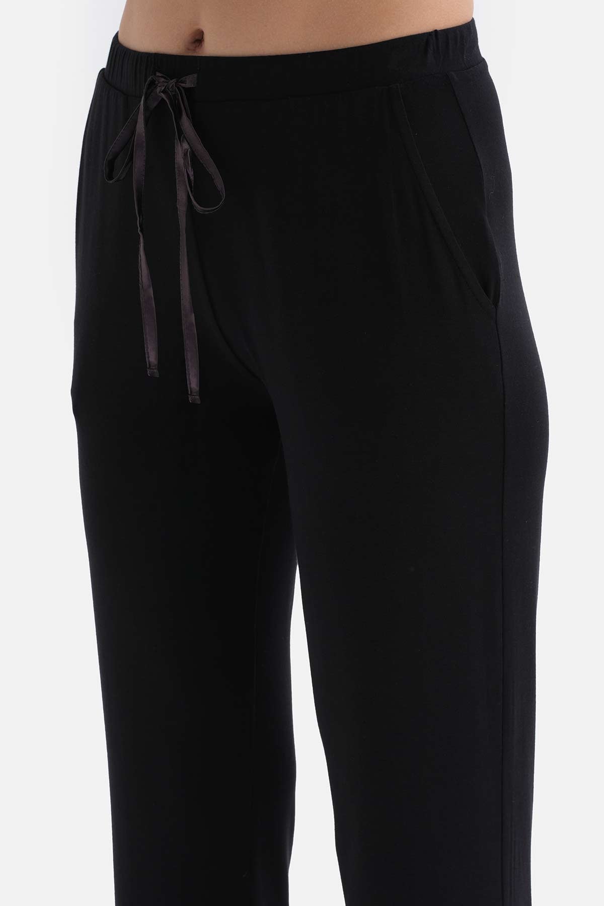 Siyah Gömlek Yaka Kısa Kol Viskon Pijama Takımı