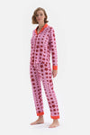 Nar Çiçeği Desenli Gömlek Yaka Pamuklu Pijama Takımı