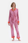 Nar Çiçeği Desenli Gömlek Yaka Pamuklu Pijama Takımı