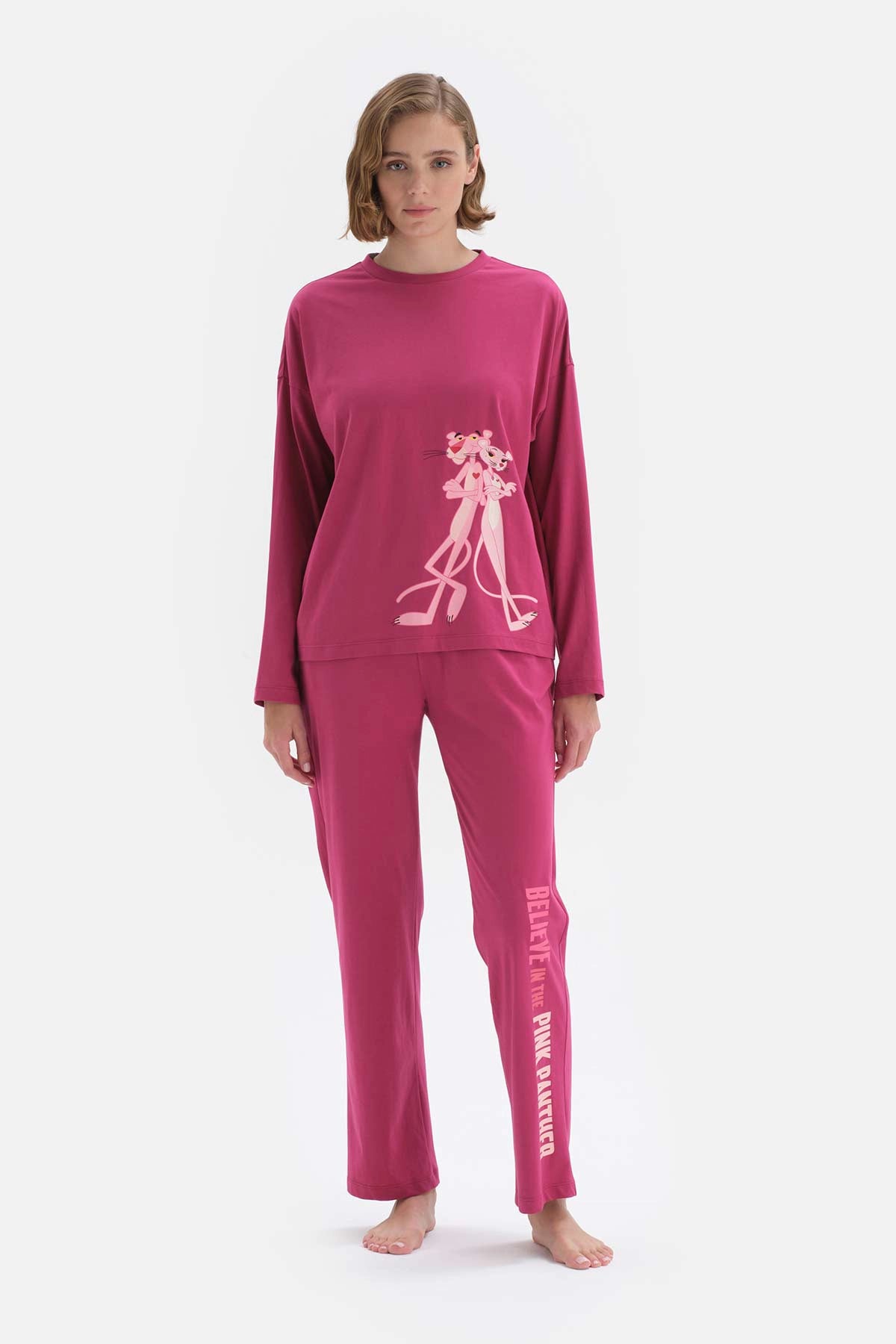 Vişne Çürüğü Çürüğü Panter Lisanslı Pamuklu Pijama Takımı