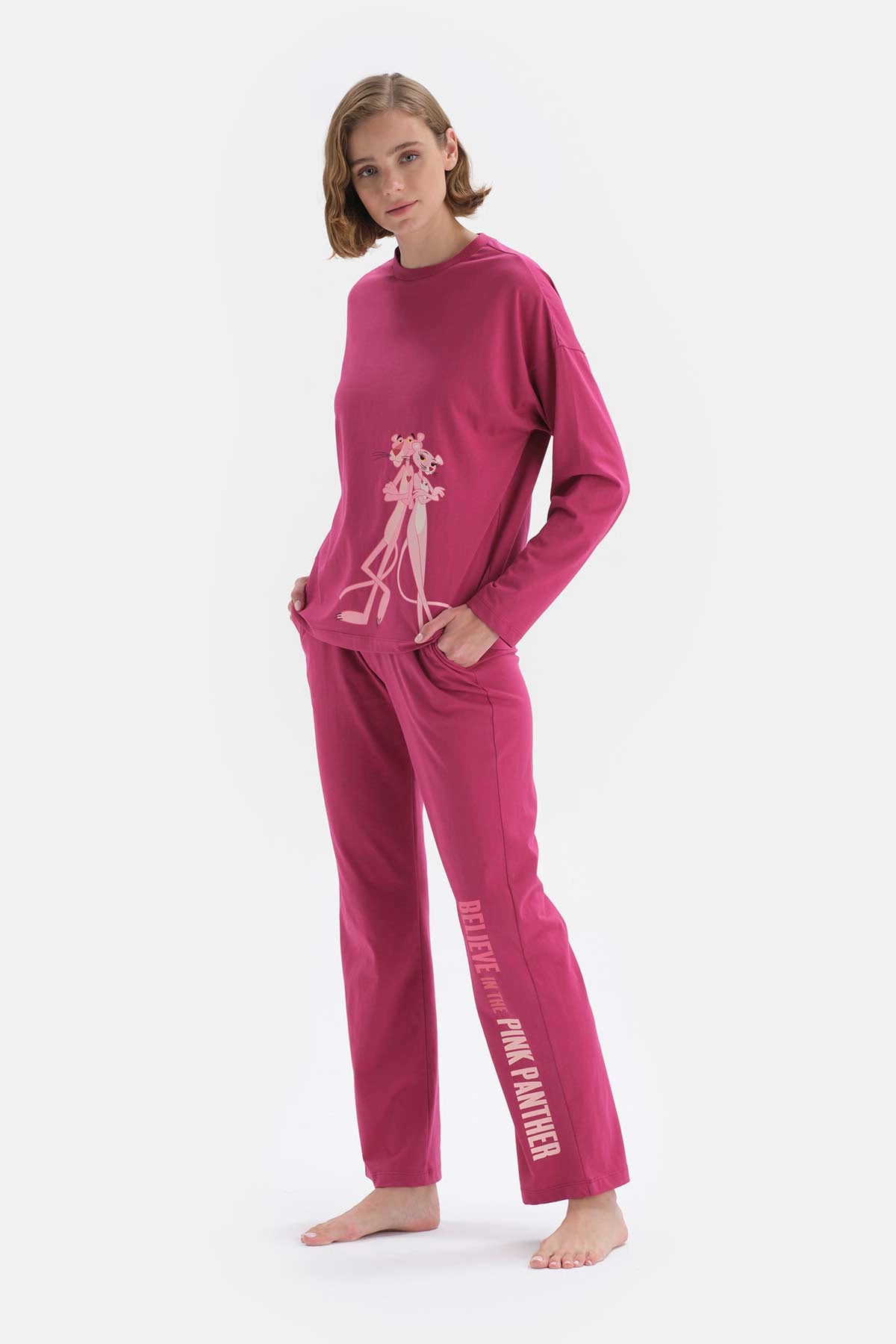 Vişne Çürüğü Çürüğü Panter Lisanslı Pamuklu Pijama Takımı