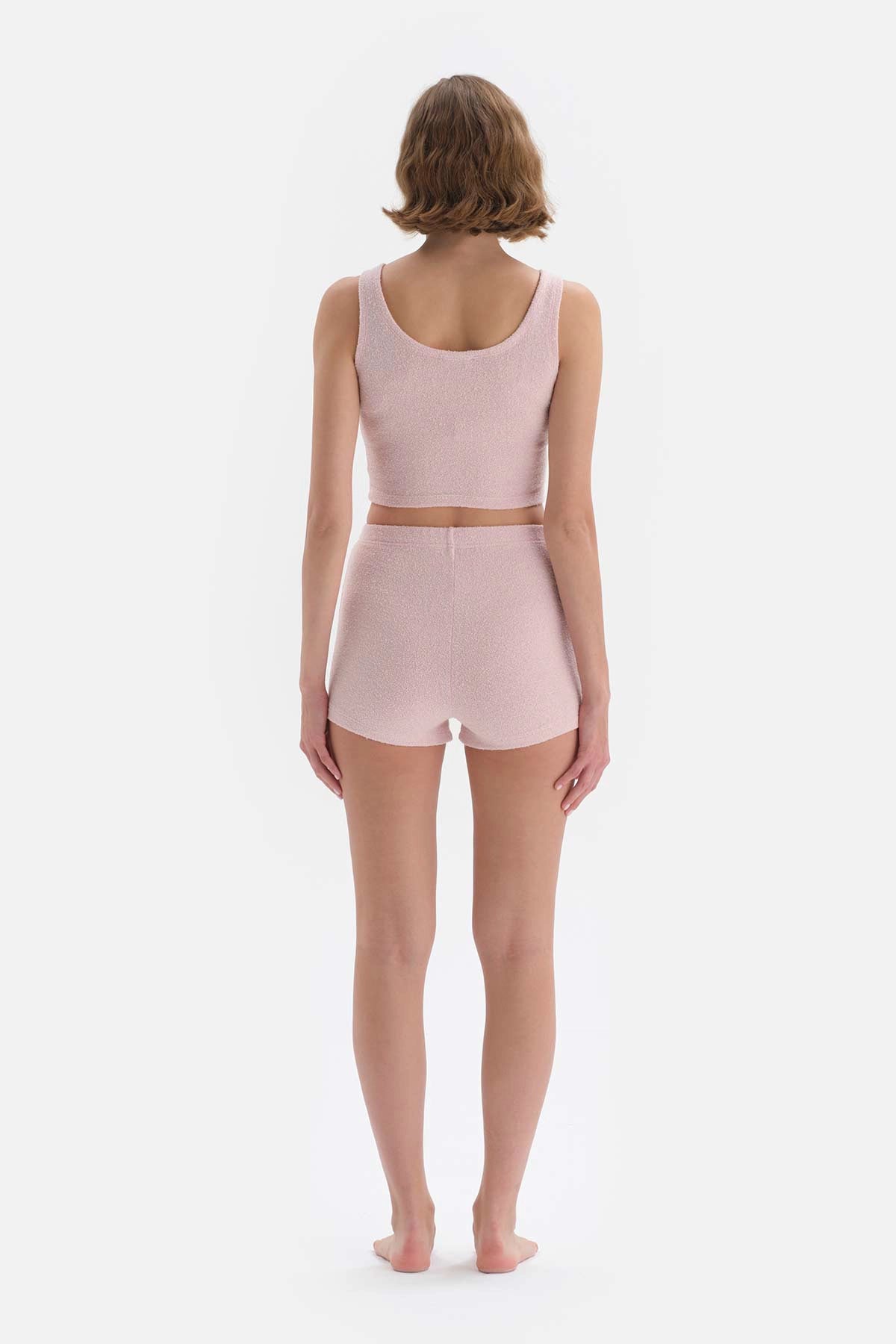 Toz Pembe Toz Kolsuz U Yaka Havlu Pijama Takımı