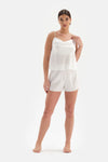Beyaz Inci Askılı Bride Saten Şortlu Pijama Takımı
