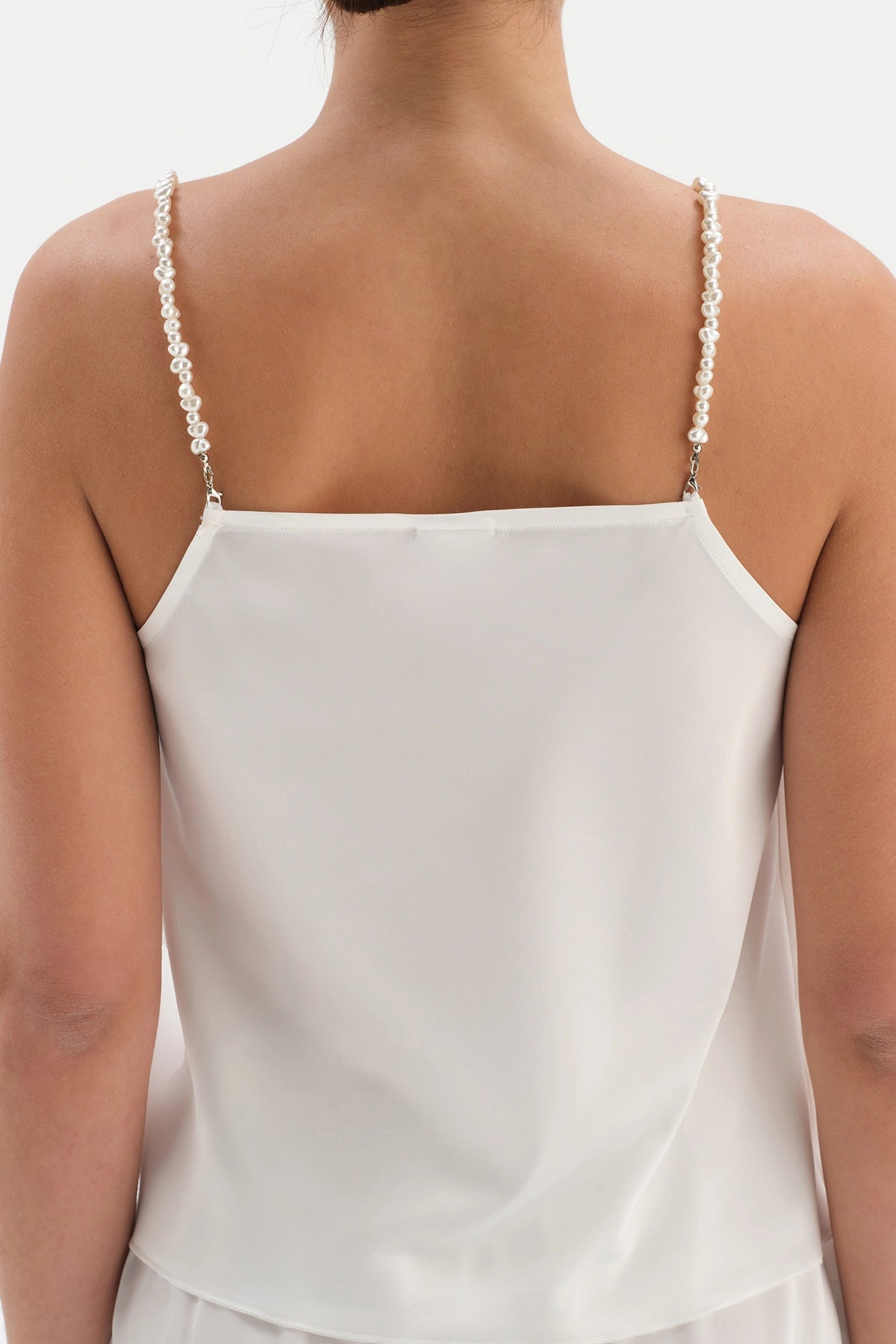 Beyaz Inci Askılı Bride Saten Şortlu Pijama Takımı