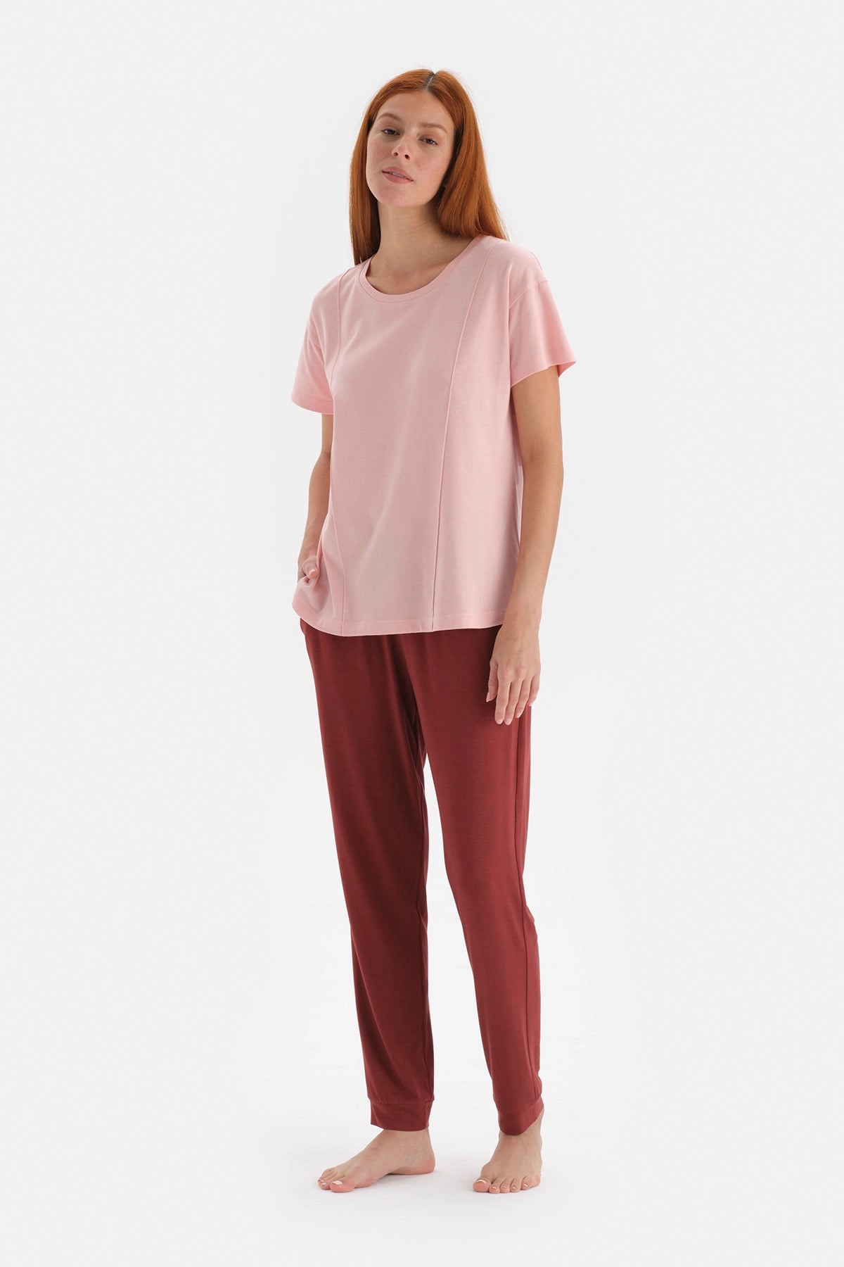 Pembe Kısa Kol Jogger Modal Pijama Takımı