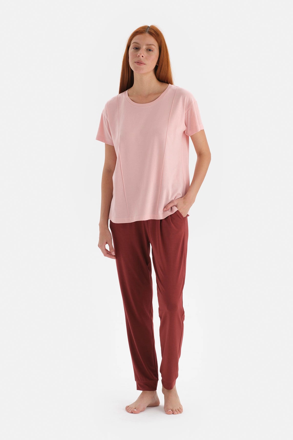 Pembe Kısa Kol Jogger Modal Pijama Takımı