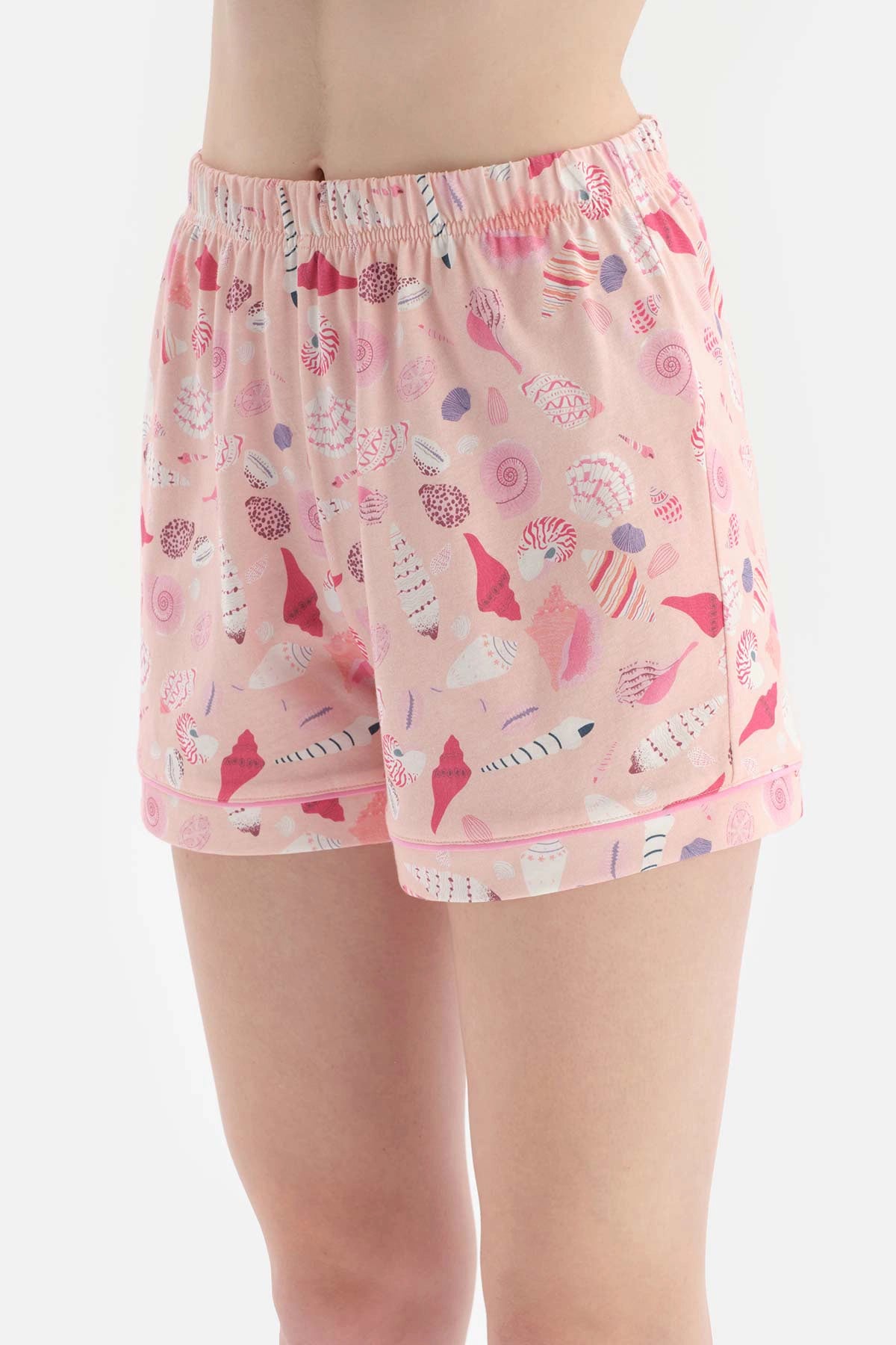 Somon Metraj Baskılı Pamuklu Şortlu Pijama Takımı