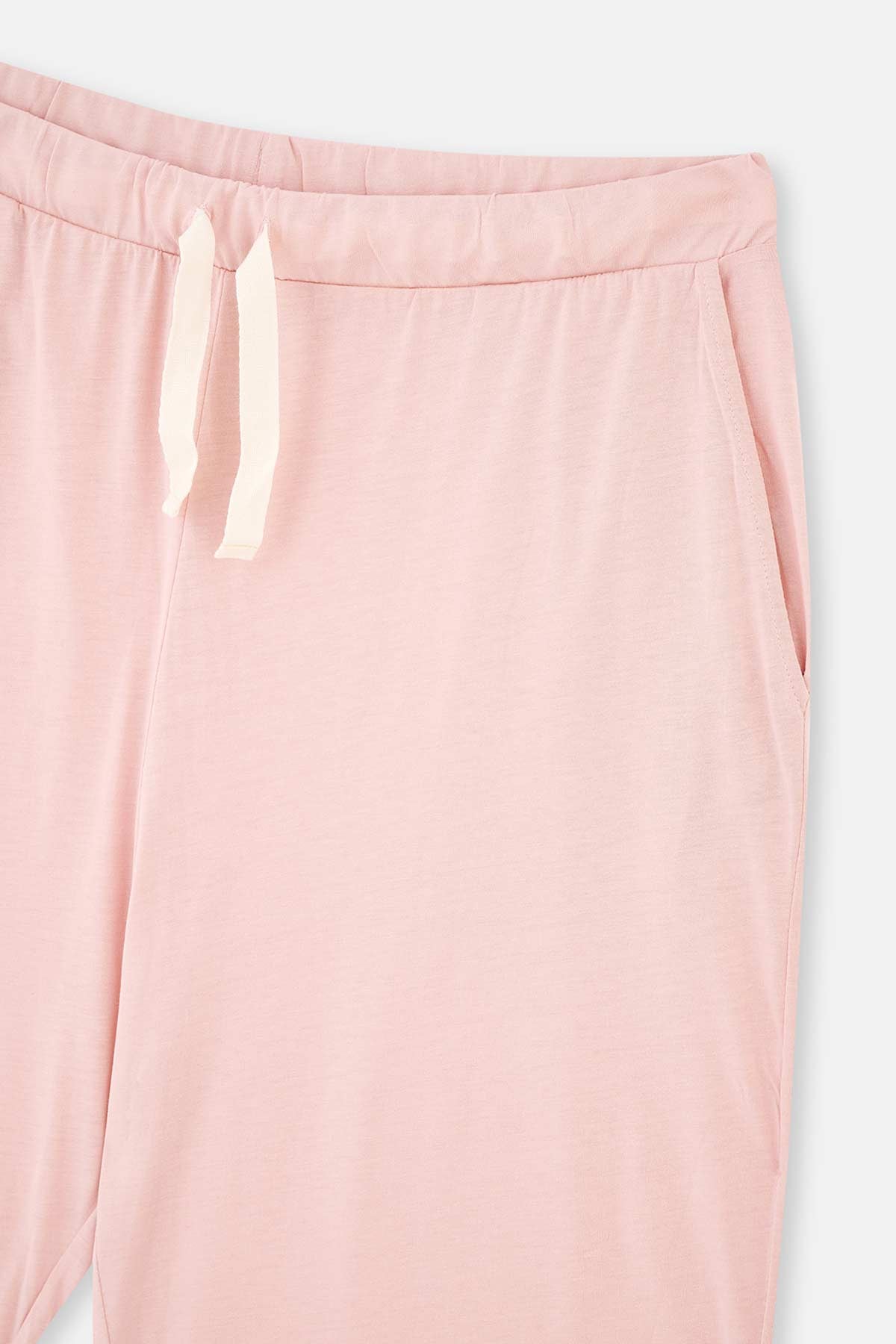 Ekru Kısa Kollu Jogger Örme Pijama Takımı