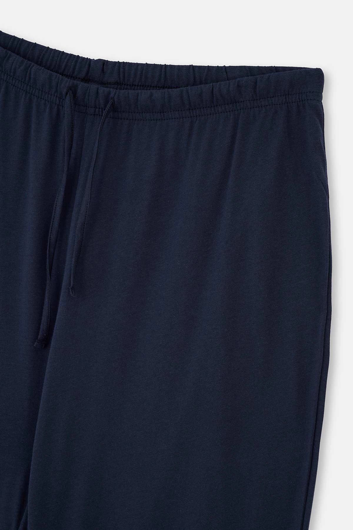 Lacivert Gömlek Yaka Biye Detaylı Örme Pijama Takımı