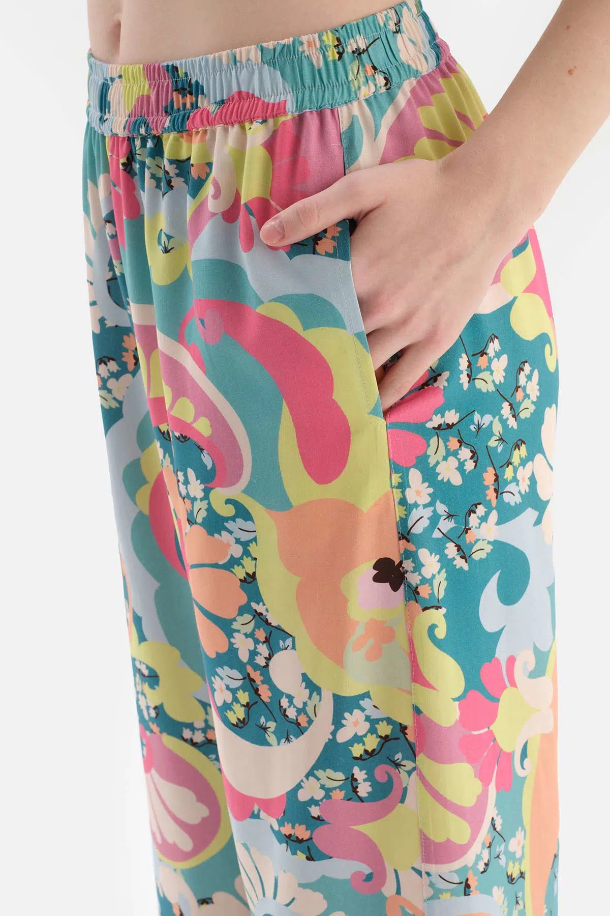 Multicolour Çiçekli Gömlek Yaka Viskon Pijama Takımı