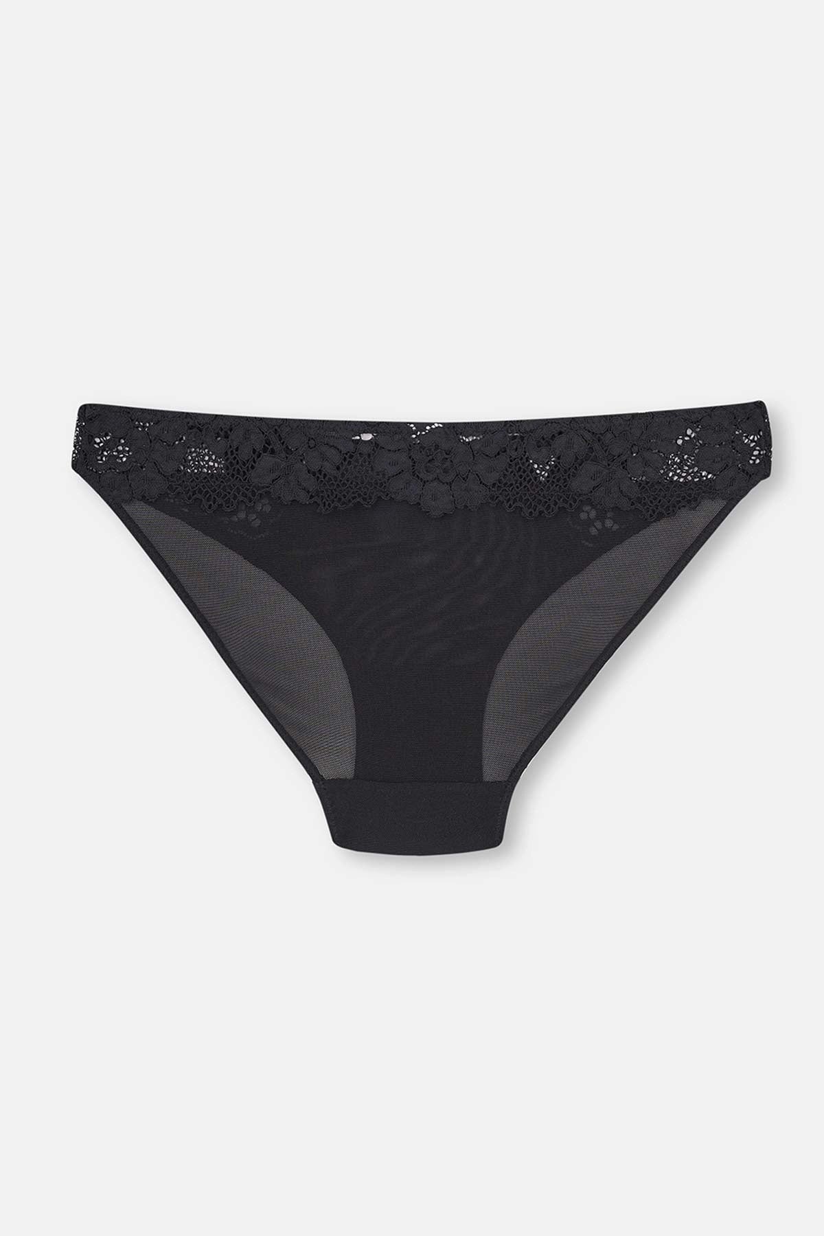Siyah Dantel Detaylı Mikro Slip