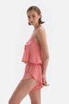 Pembe Kalp Detaylı Saten Şortlu Pijama Takımı