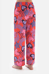 Nar Çiçeği Desenli Yüksek Bel Saten Pijama Altı