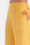 Sarı Uzun Paça Nervürlü Saten Pijama Altı