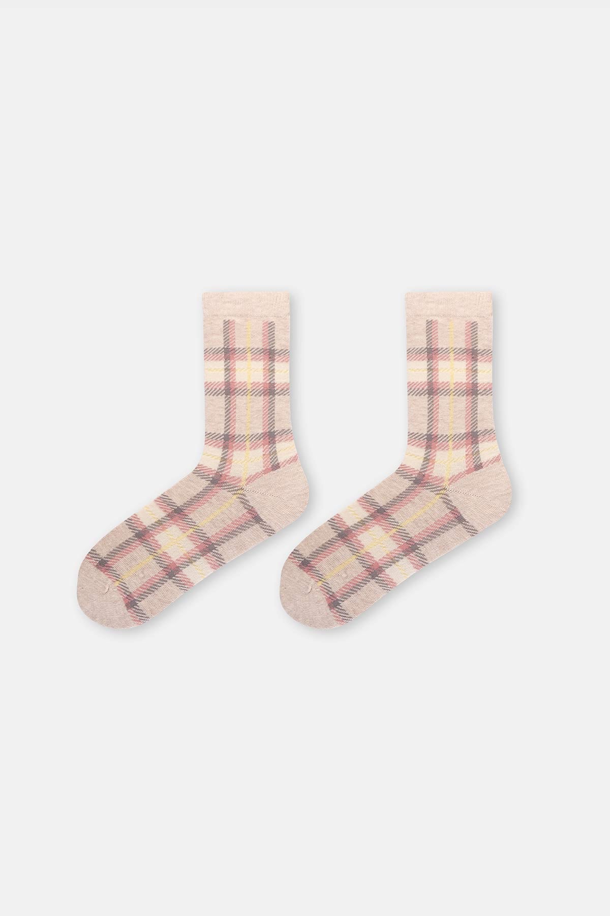 Sütlü Kahve Kadın Ekose Desenli Çorap