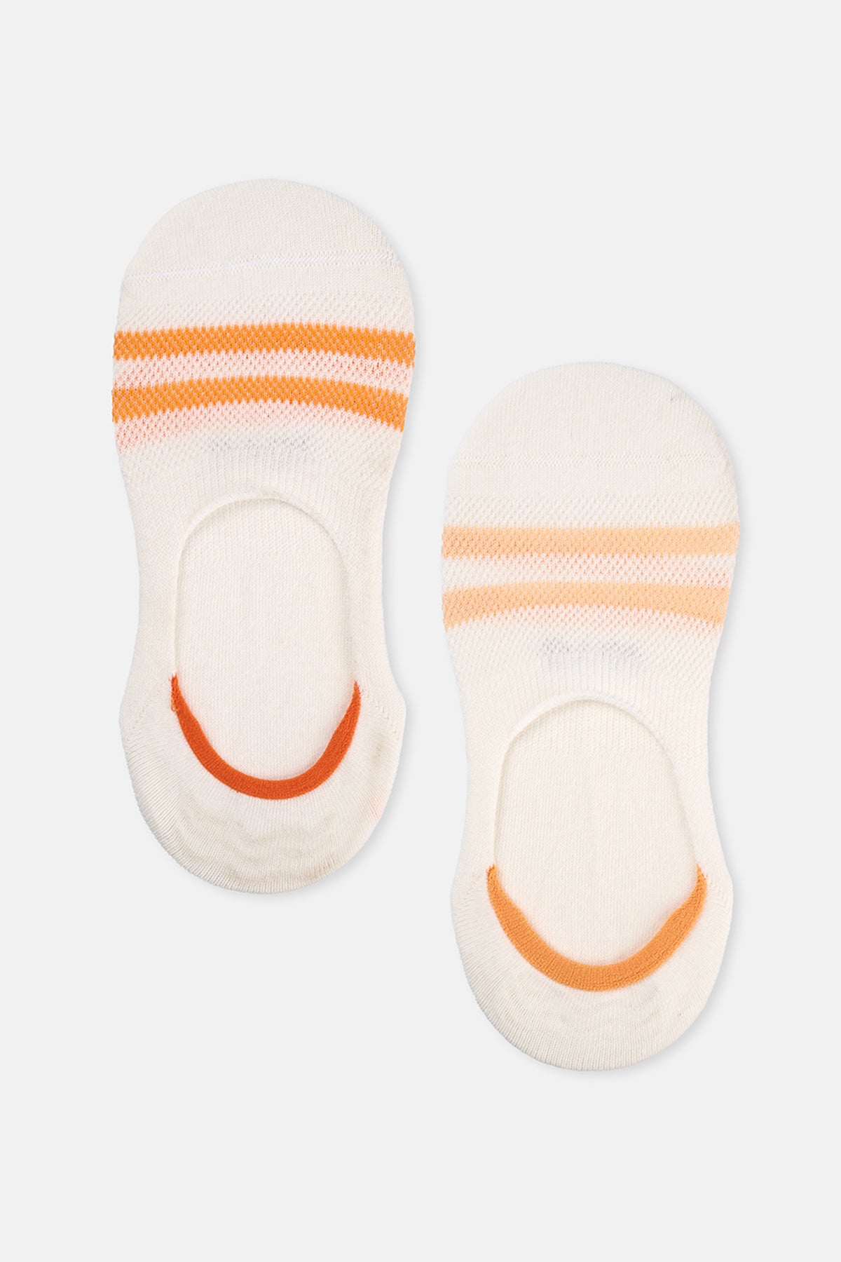 Beyaz-Oranj Kadın Renkli Çizgili Görünmez Çorap 2'Li