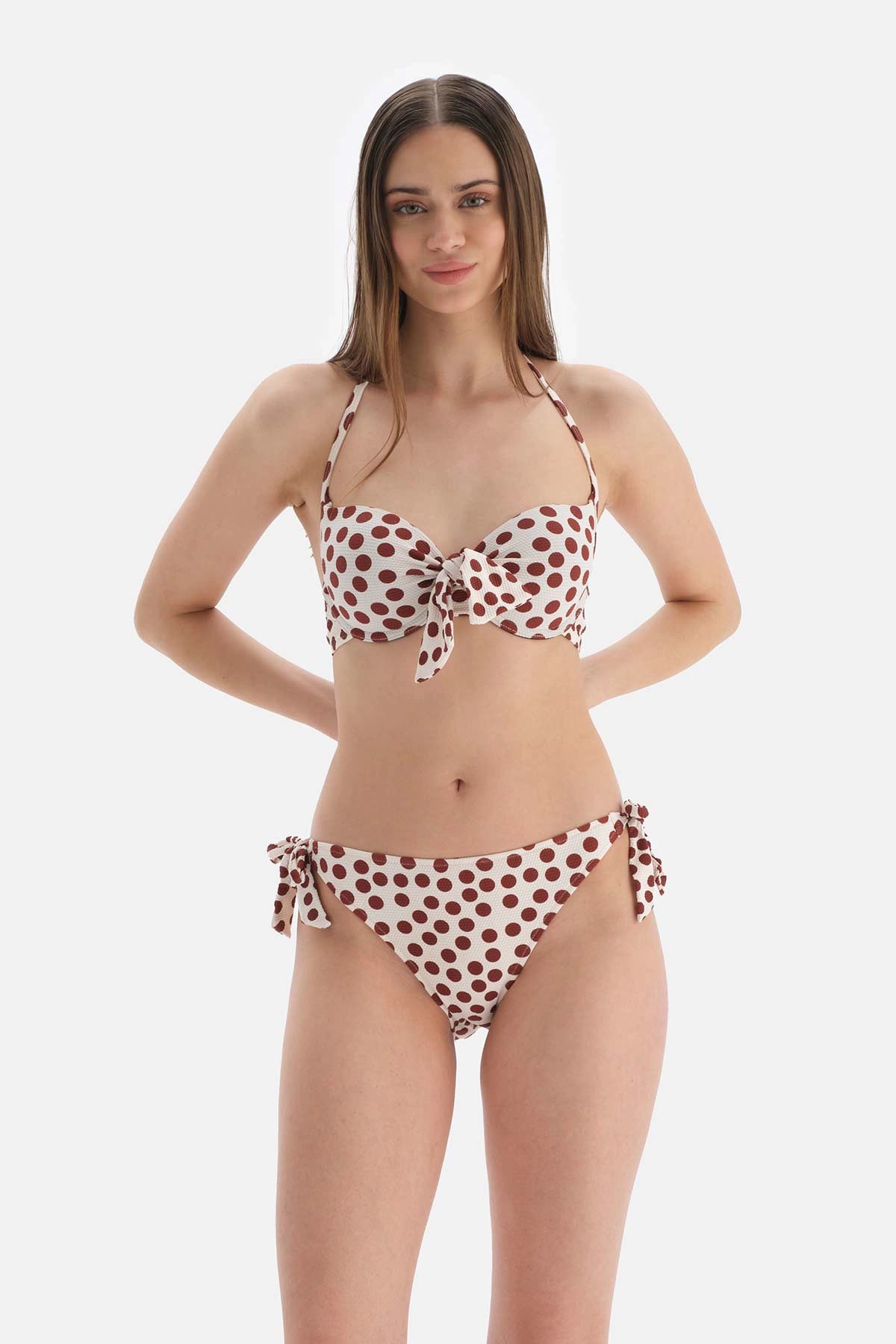 Kahve - Ekru Kalın Bağcıklı Bikini Altı