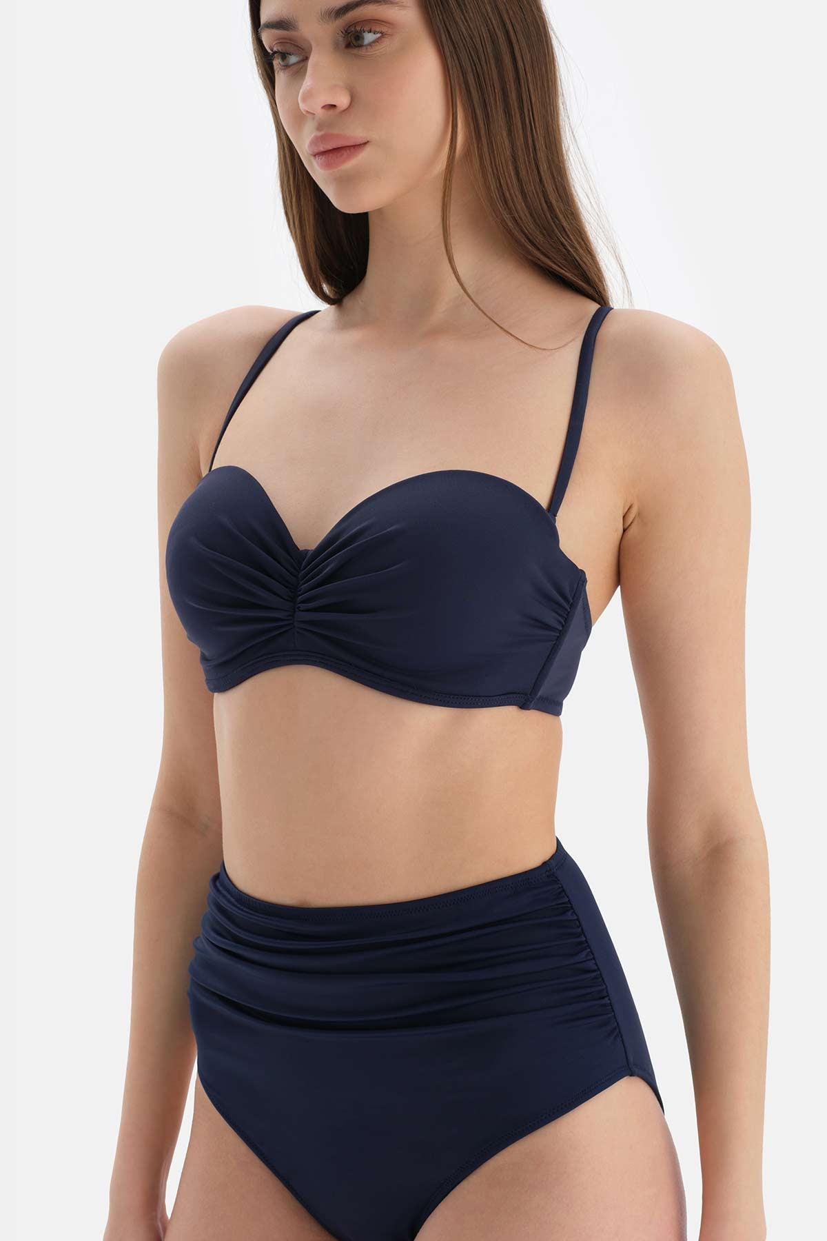 Lacivert Straplez Kaplı Bikini Üstü