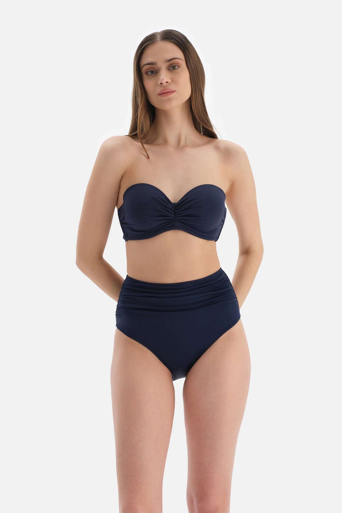 Lacivert Straplez Kaplı Bikini Üstü