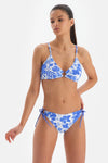 Mavi - Beyaz Toparlayıcı Üçgen Geniş Bikini Üstü