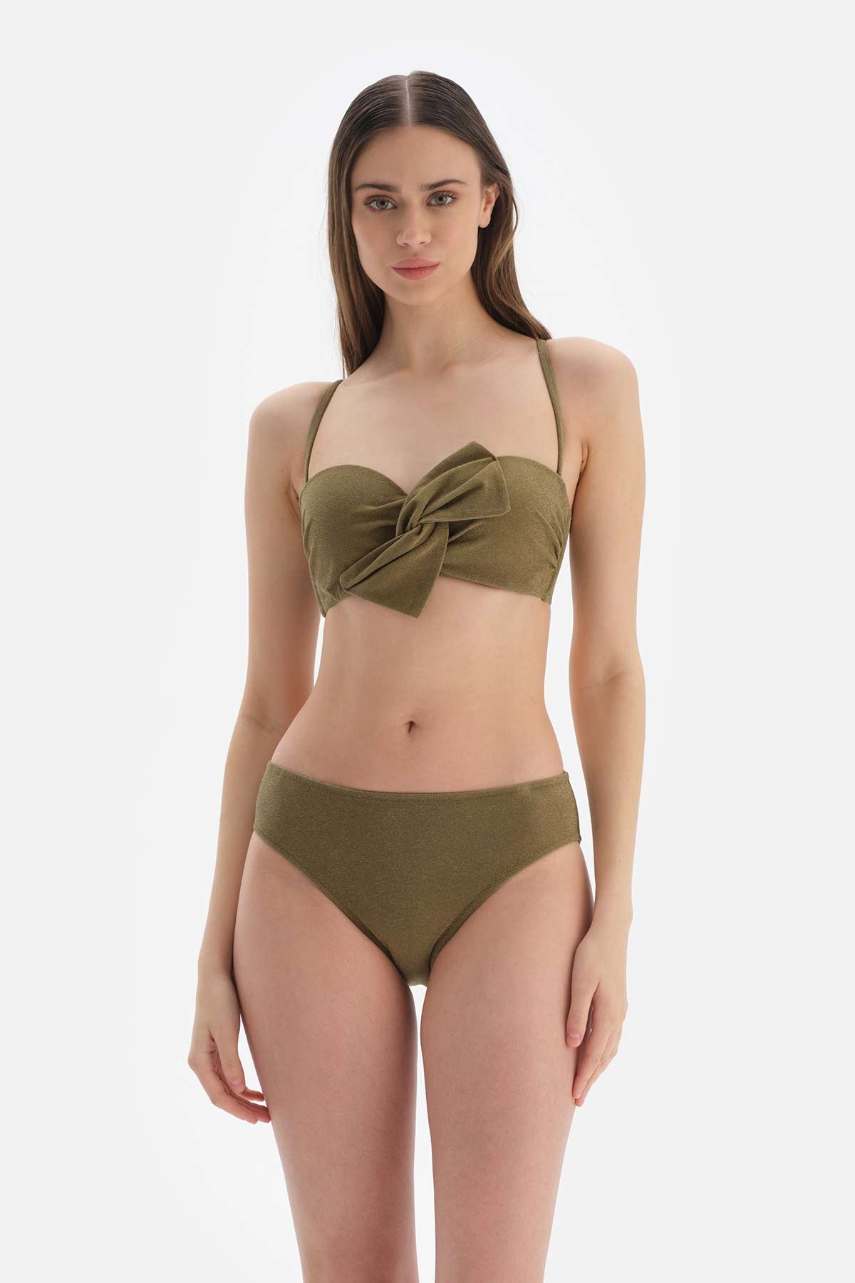 Yeşil Straplez Kaplı Bikini Üstü