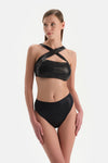 Siyah Balensiz Halter Yaka Bikini Üstü