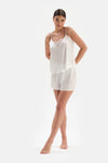 Beyaz Bride Dantel Detaylı Şortlu Pijama Takımı