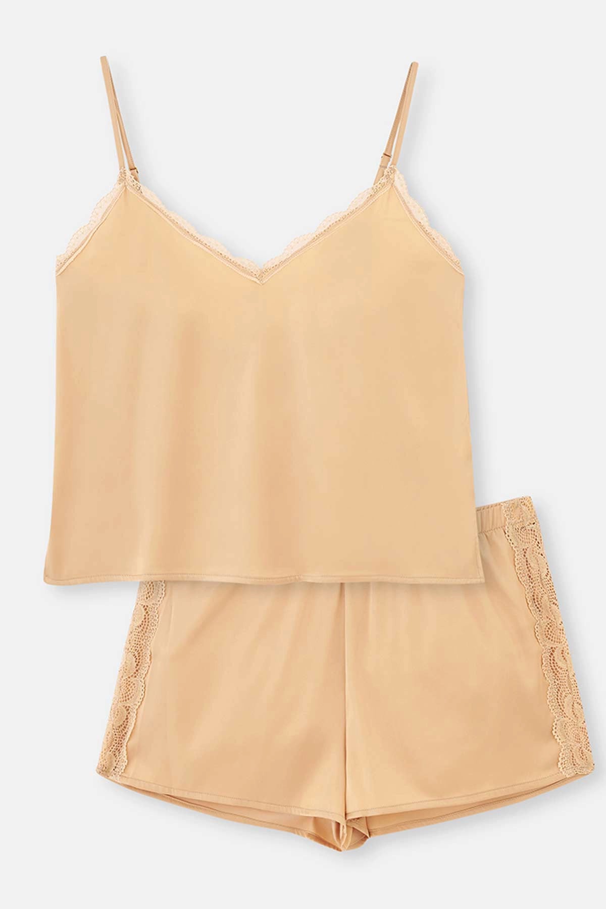 Bej Dantel Detaylı Camisole Takım