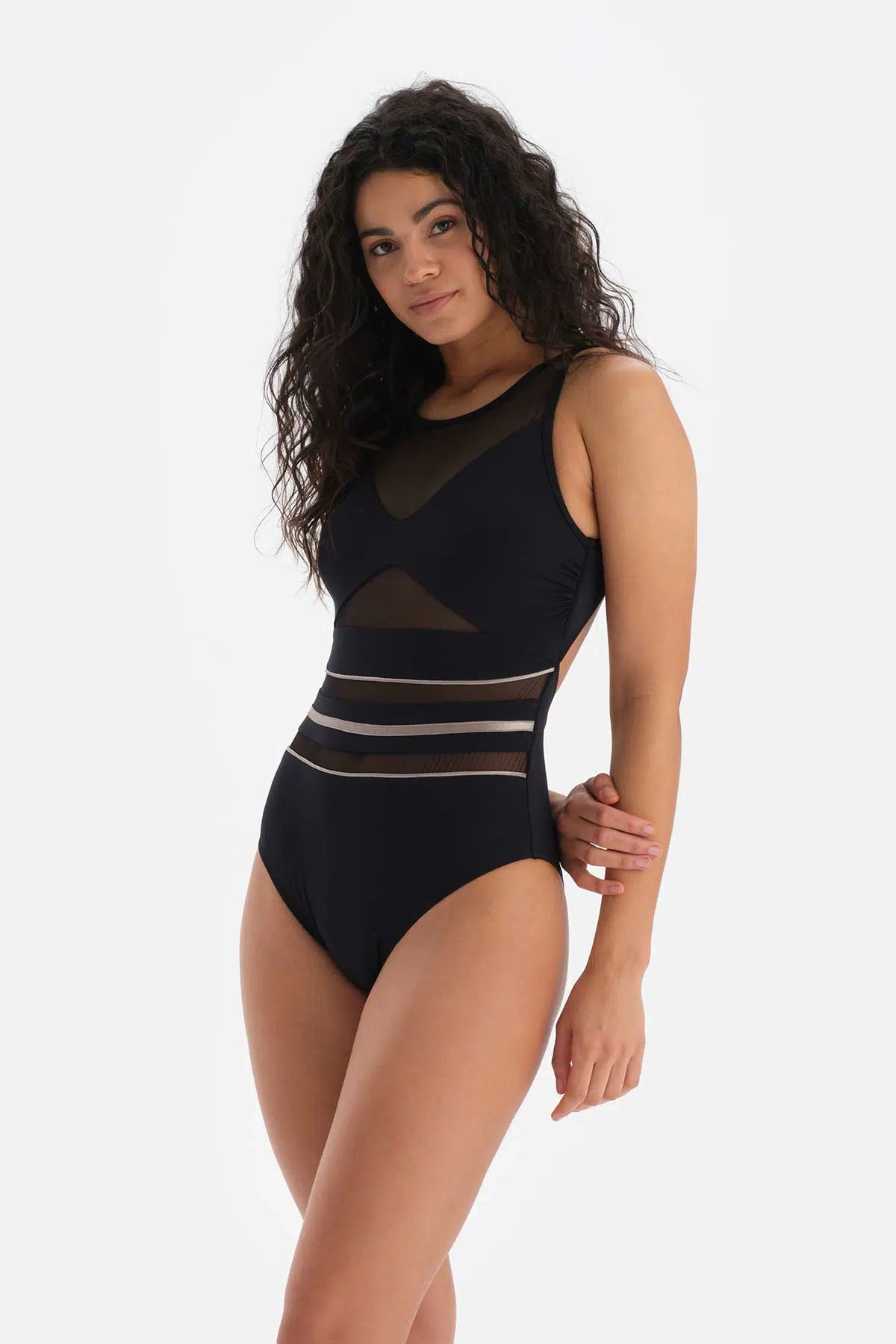 Siyah Transparan Halter Yaka Mayo