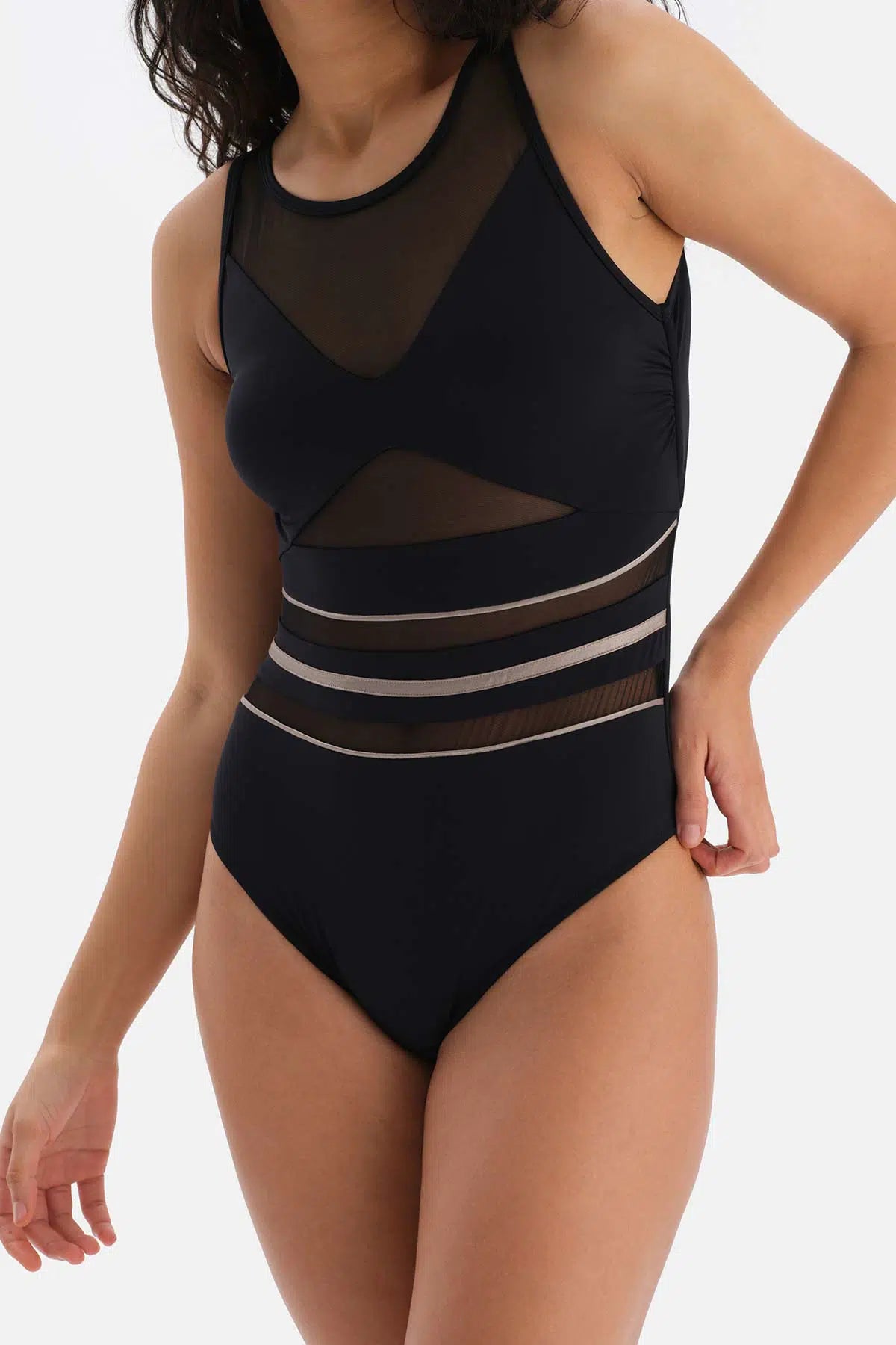 Siyah Transparan Halter Yaka Mayo