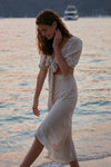 Ekru-Kahve Bağlamalı Etek