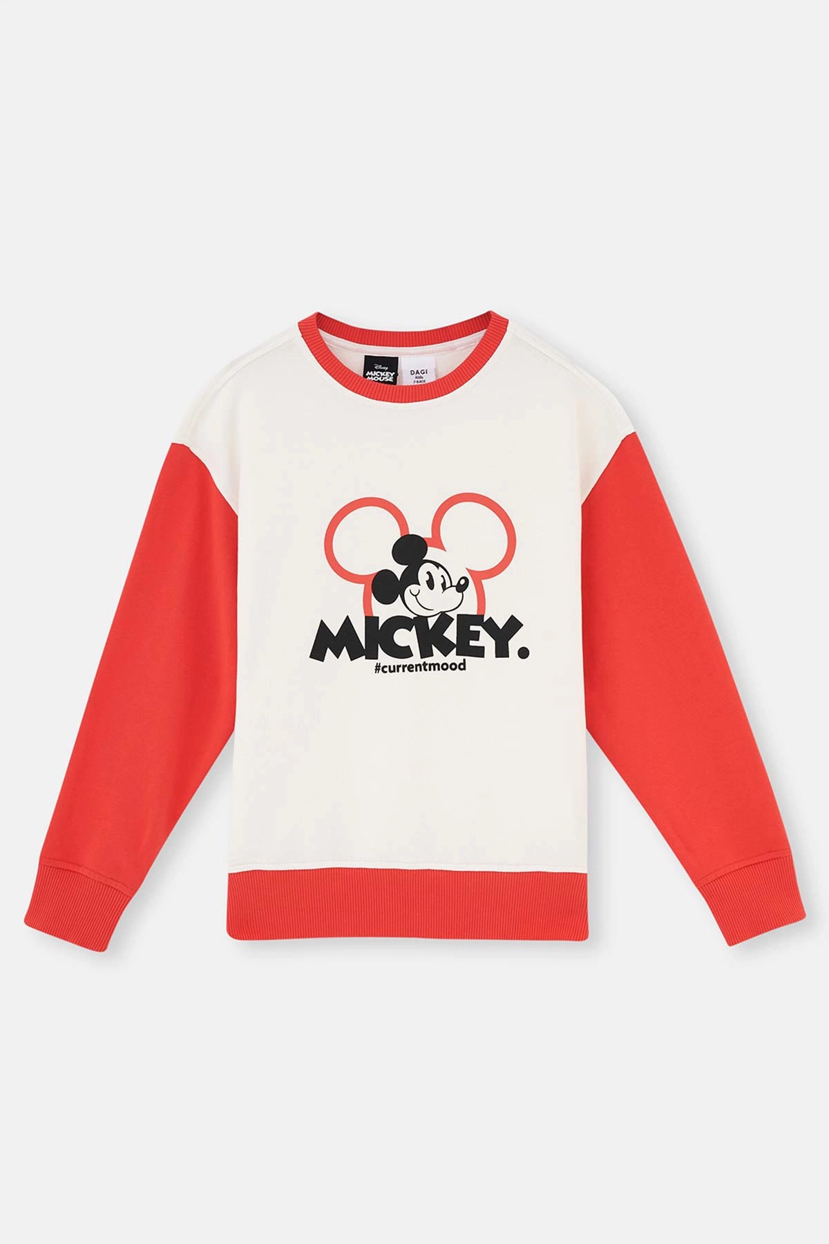 Ekru Mıckey Mouse Baskı Detaylı Unısex Sweatshırt