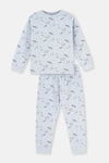 Mavi Dinozor Baskılı Uzun Kollu Pijama Takımı